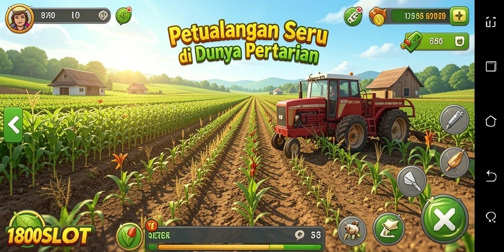 Screenshot gameplay 180SLOT menampilkan aktivitas bertani yang seru dan interaktif.