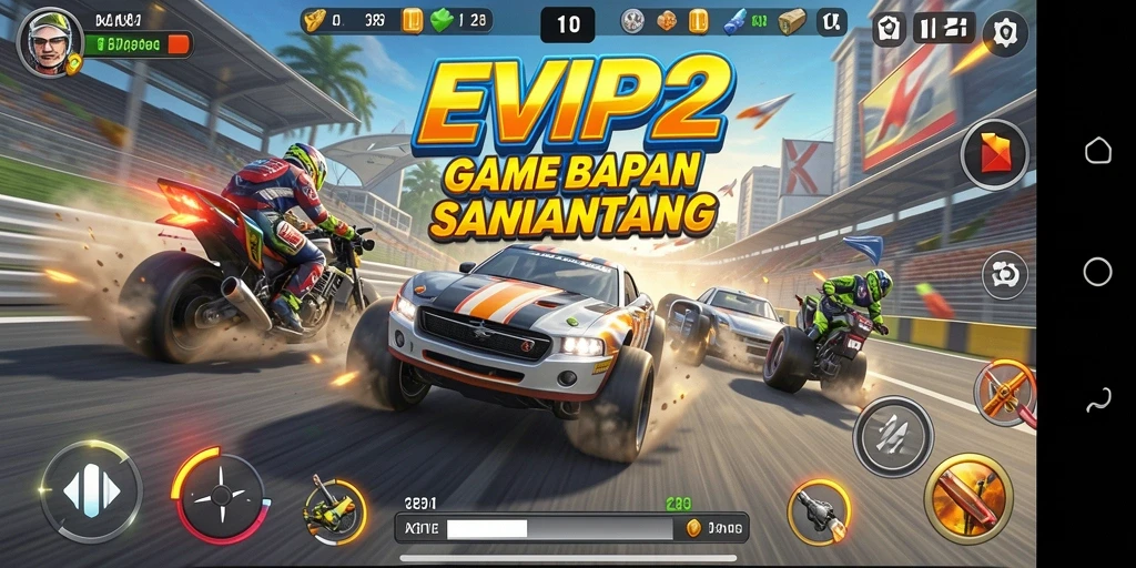 Tampilan action balapan seru di EVIP2, penuh kecepatan dan tantangan.
