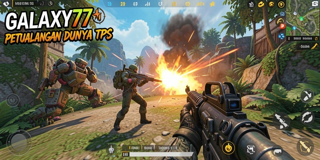 Screenshot gameplay GALAXY77 yang seru dengan aksi pertempuran luar angkasa.