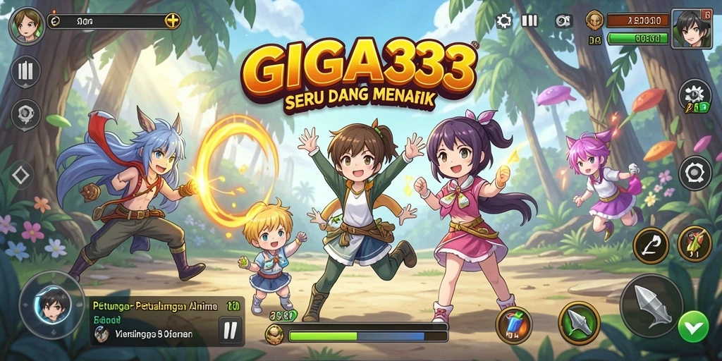 Screenshot gameplay GIGA33 menampilkan karakter anime dalam pertempuran seru.