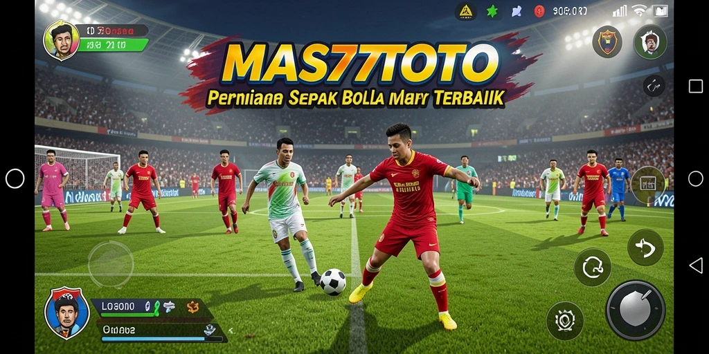 Tangkapan layar utama dari gameplay <strong>MAS77TOTO</strong> yang menampilkan aksi sepak bola yang mendebarkan.