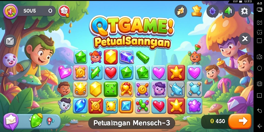 Screenshot menunjukkan gameplay QTGAME yang penuh warna dan menantang.
