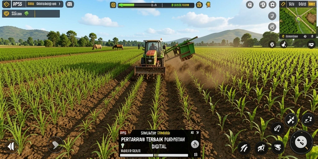 Tampilan gameplay RP55 yang menakjubkan dengan aktivitas pertanian.