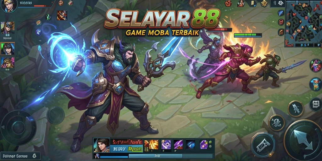 Tangkapan layar dari SELAYAR88 menampilkan aksi seru di arena MOBA.